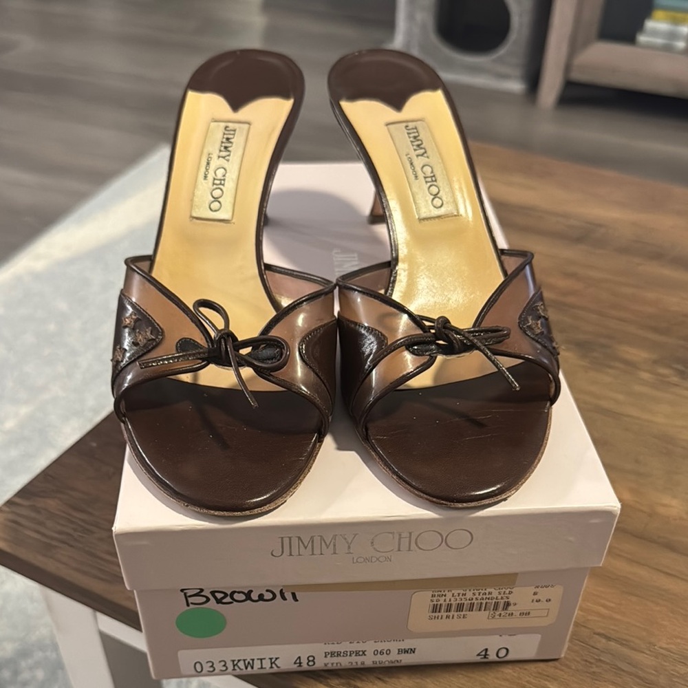 Jimmy Choo Brown Patent Leather Mules
